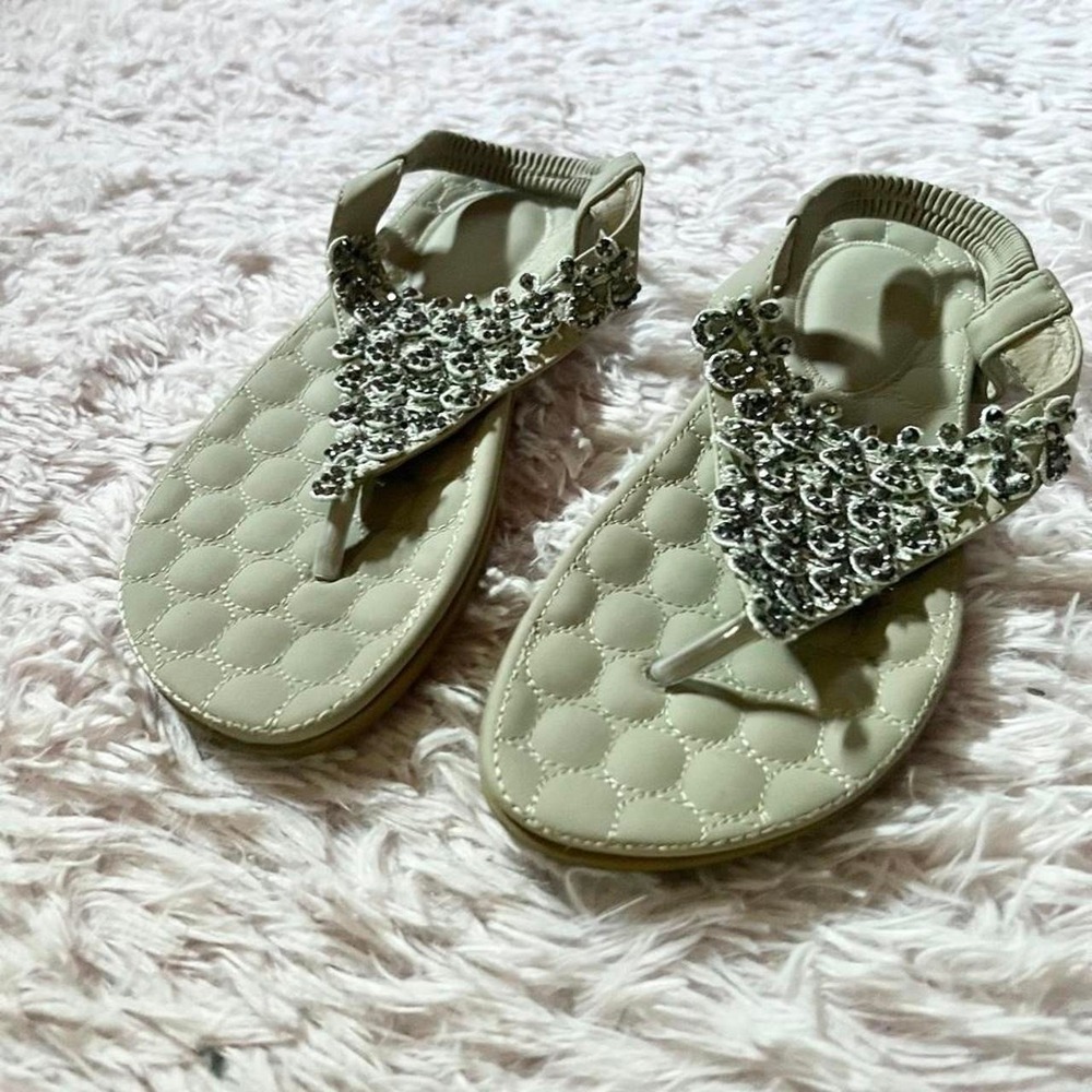 Boho Neutral Glam Sequin Indie Cottage Core Beachy Sandals Womens 10 Resort Vaca - Picture 3 of 5
